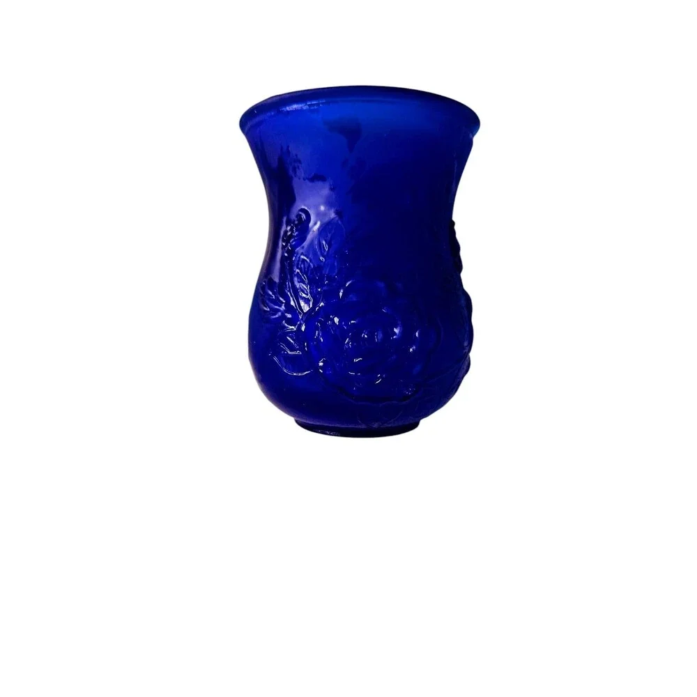 Vintage Cobalt Blue Glass Vase, Rose Design Decor